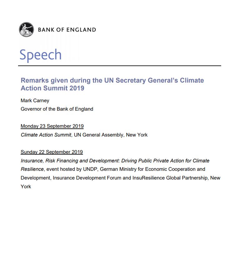Remarks given during the UN Secretary General’s Climate Action Summit 2019